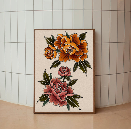 Traditional Tattoo Style Peony Illustration