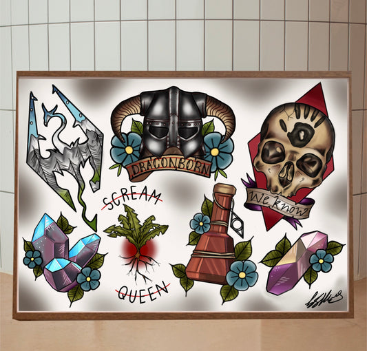 Skyrim Tattoo Style Print