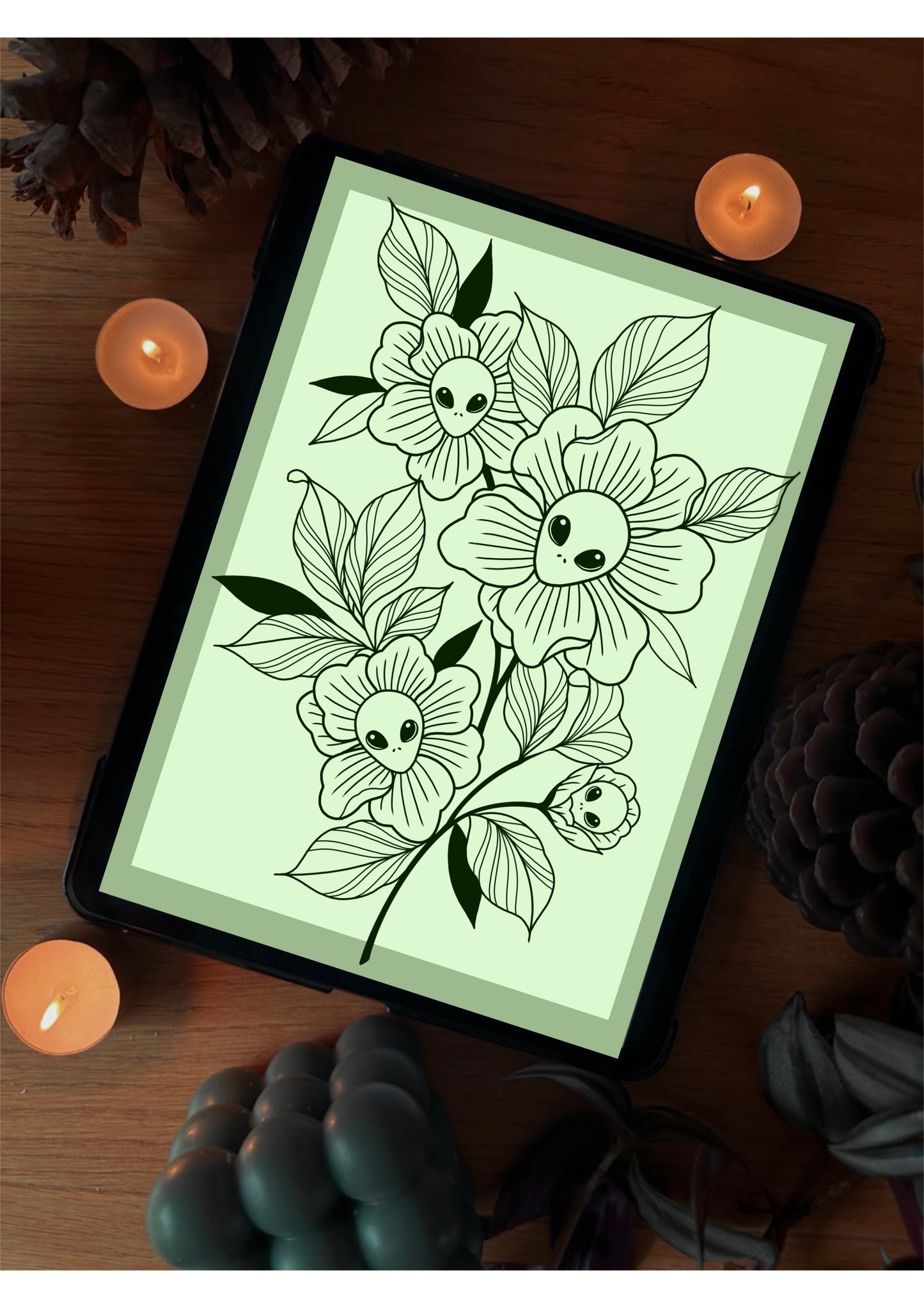 Weird Linework Floral Alien Tattoo Style Illustration Artwork