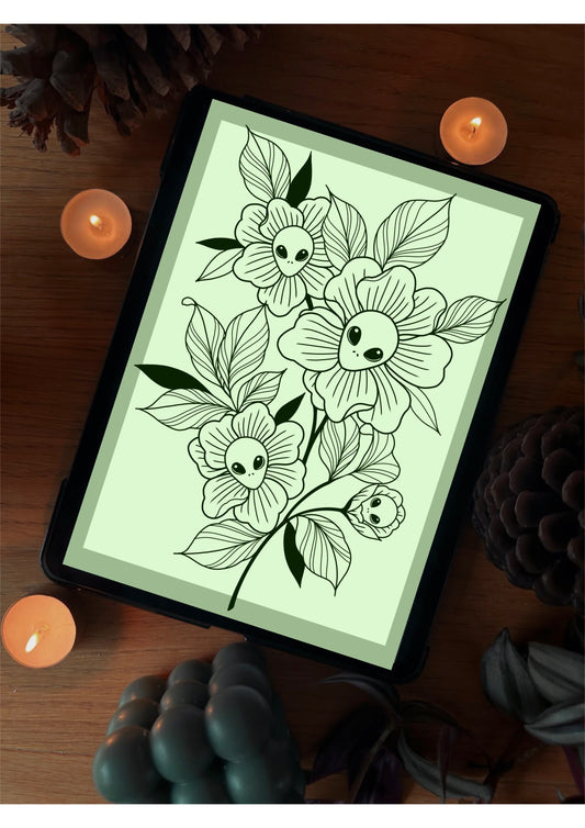 Weird Linework Floral Alien Tattoo Style Illustration Artwork
