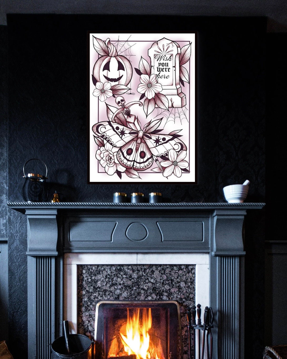 Tattoo Style Spooky Halloween Print
