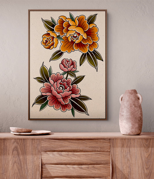 Traditional Tattoo Style Peony Illustration