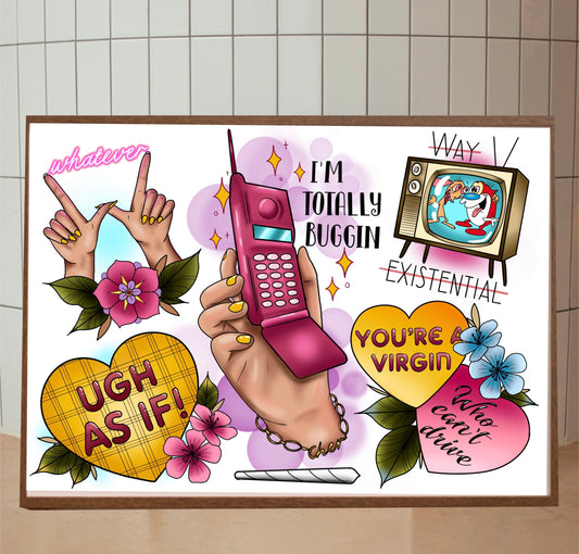 Clueless Tattoo Style Print