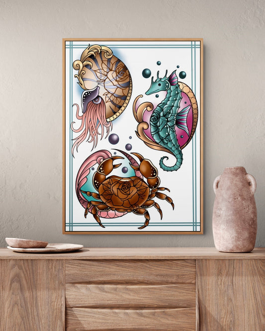 Tattoo Style Sea Creatures Flash Sheet