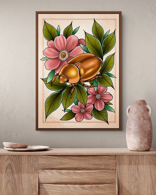 Neo-Traditional Tattoo Style Beetle Print