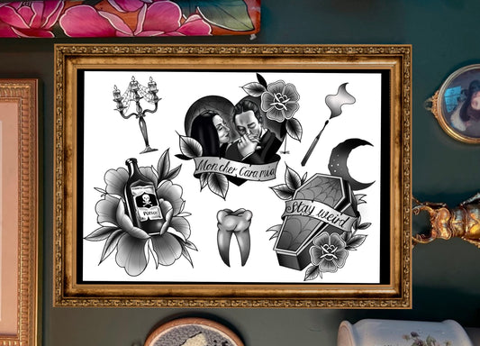 Adams Family Tattoo Style Prints 3 options!
