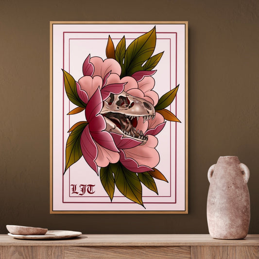 Dinosaur Peony Tattoo Print