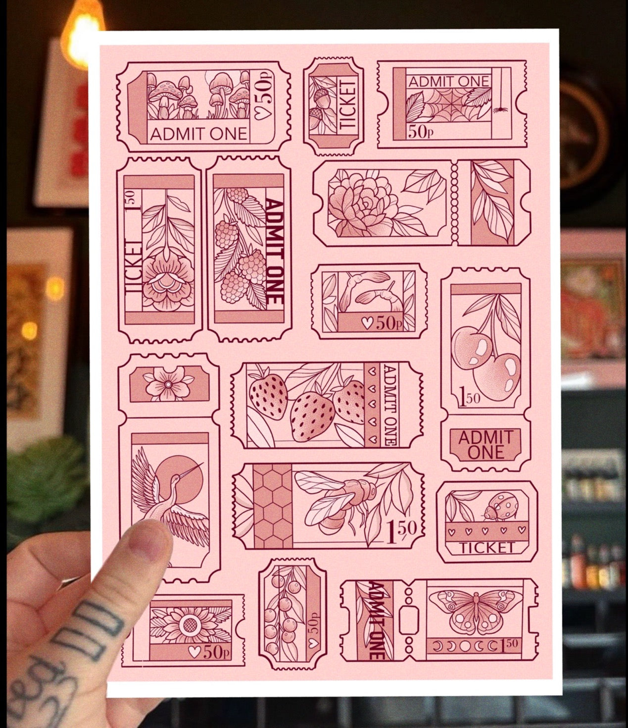 Cute Old Fashioned Ticket Tattoo Style Sheet