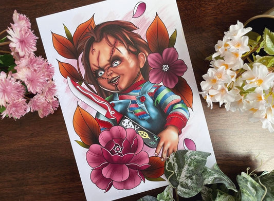 Chucky and Bride of Chucky Tattoo Style Prints