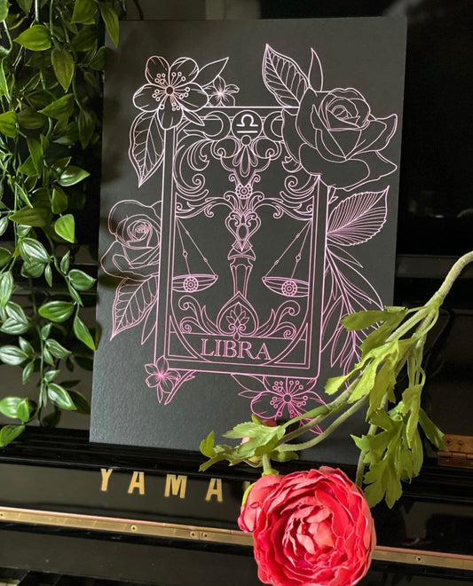 Zodiac Libra Tarot Card Print Tattoo Style Star Sign Illustration
