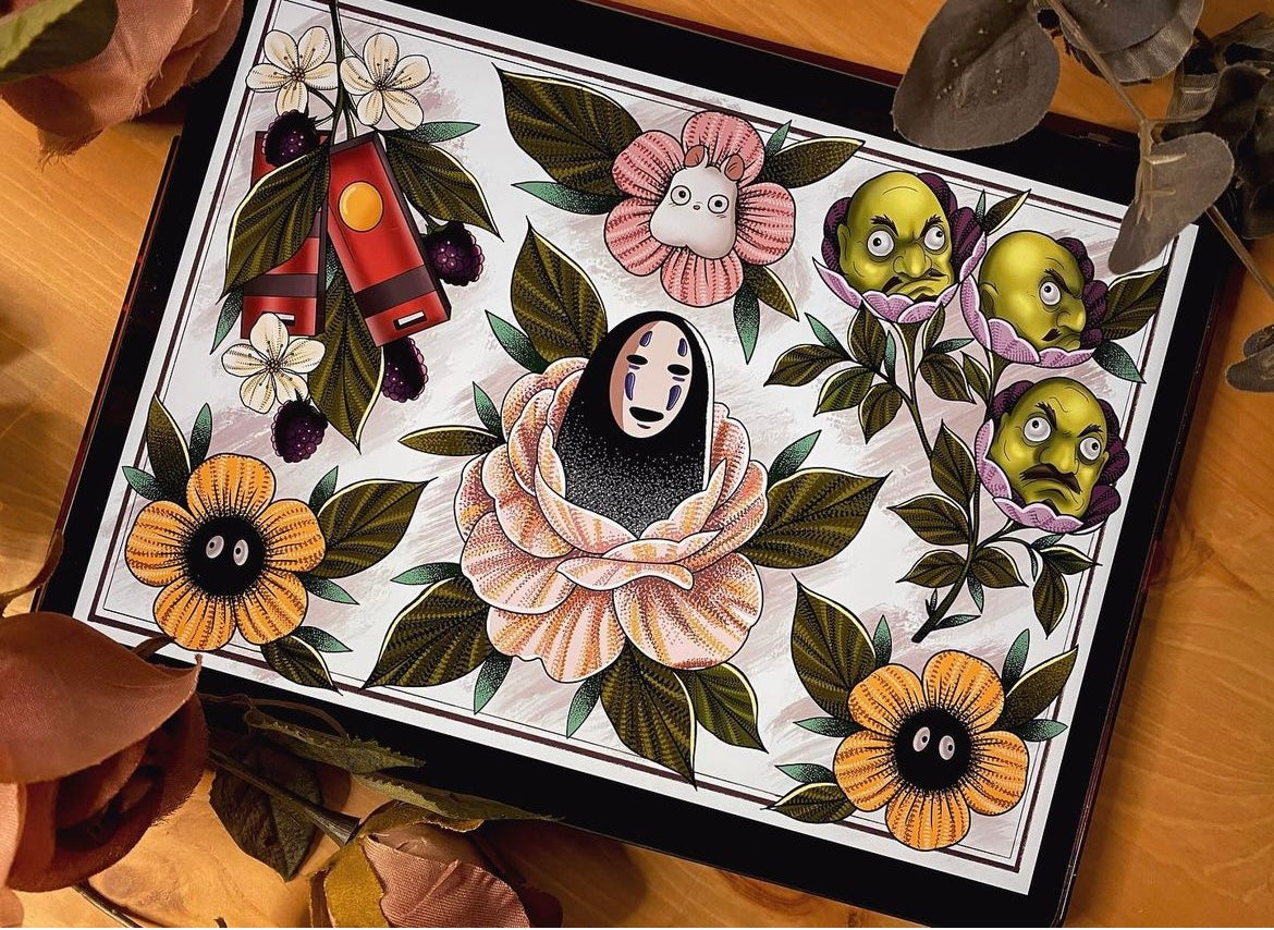 Spirited Away Studio Ghibli Tattoo Style Flash Sheet