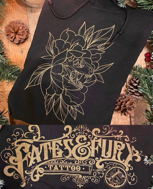 Dino Peony Tattoo Cozy Hoodie Tattoo Style Clothing