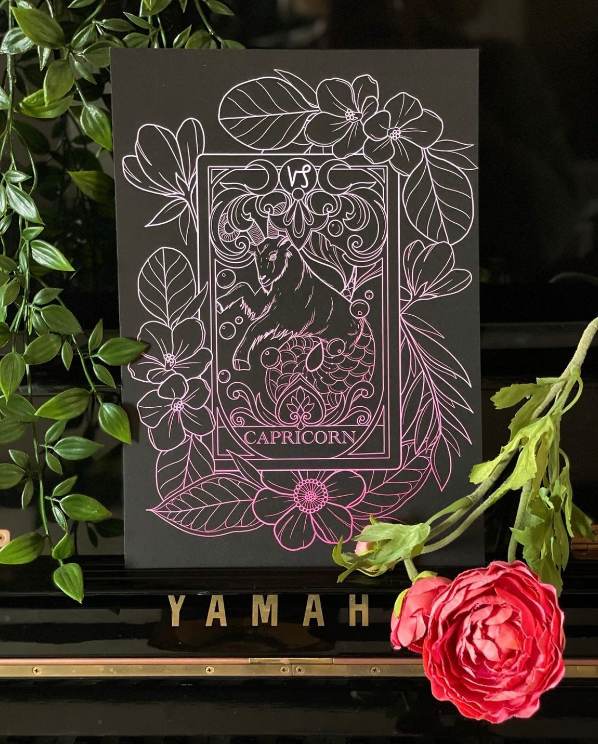 Zodiac Capricorn Tarot Card Print Tattoo Style Star Sign Illustration