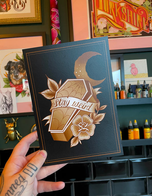 Stay Weird Tattoo Style Coffin Print Spooky Halloween Artwork