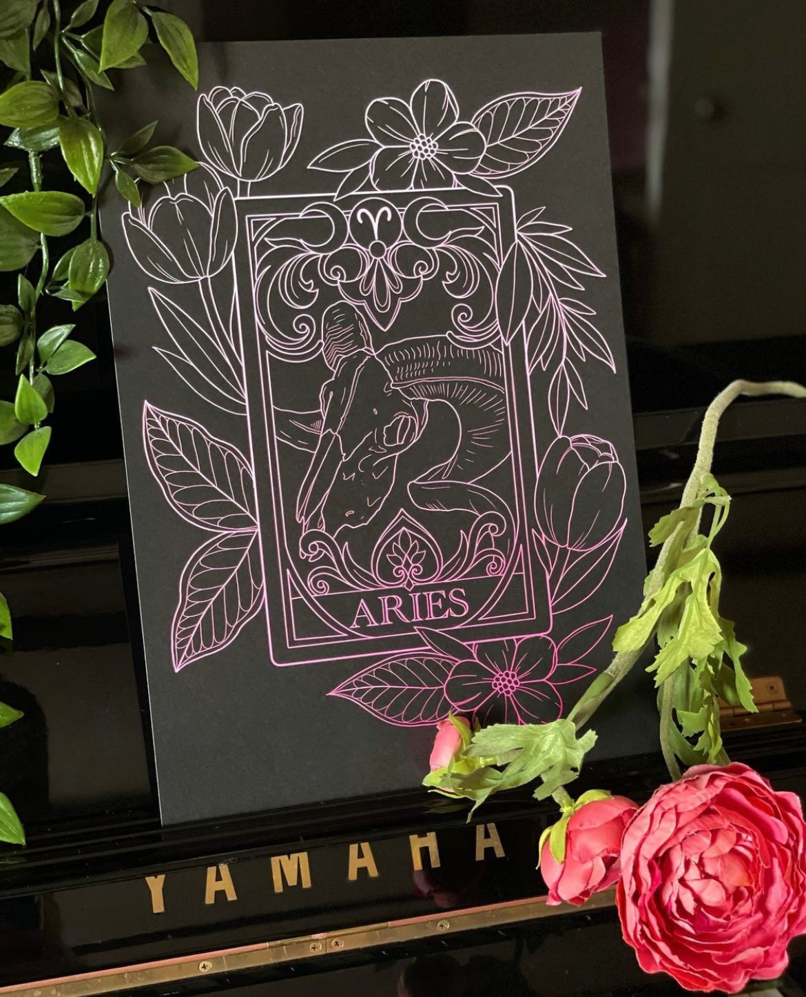 Zodiac Aries Tarot Card Print Tattoo Style Star Sign Illustration