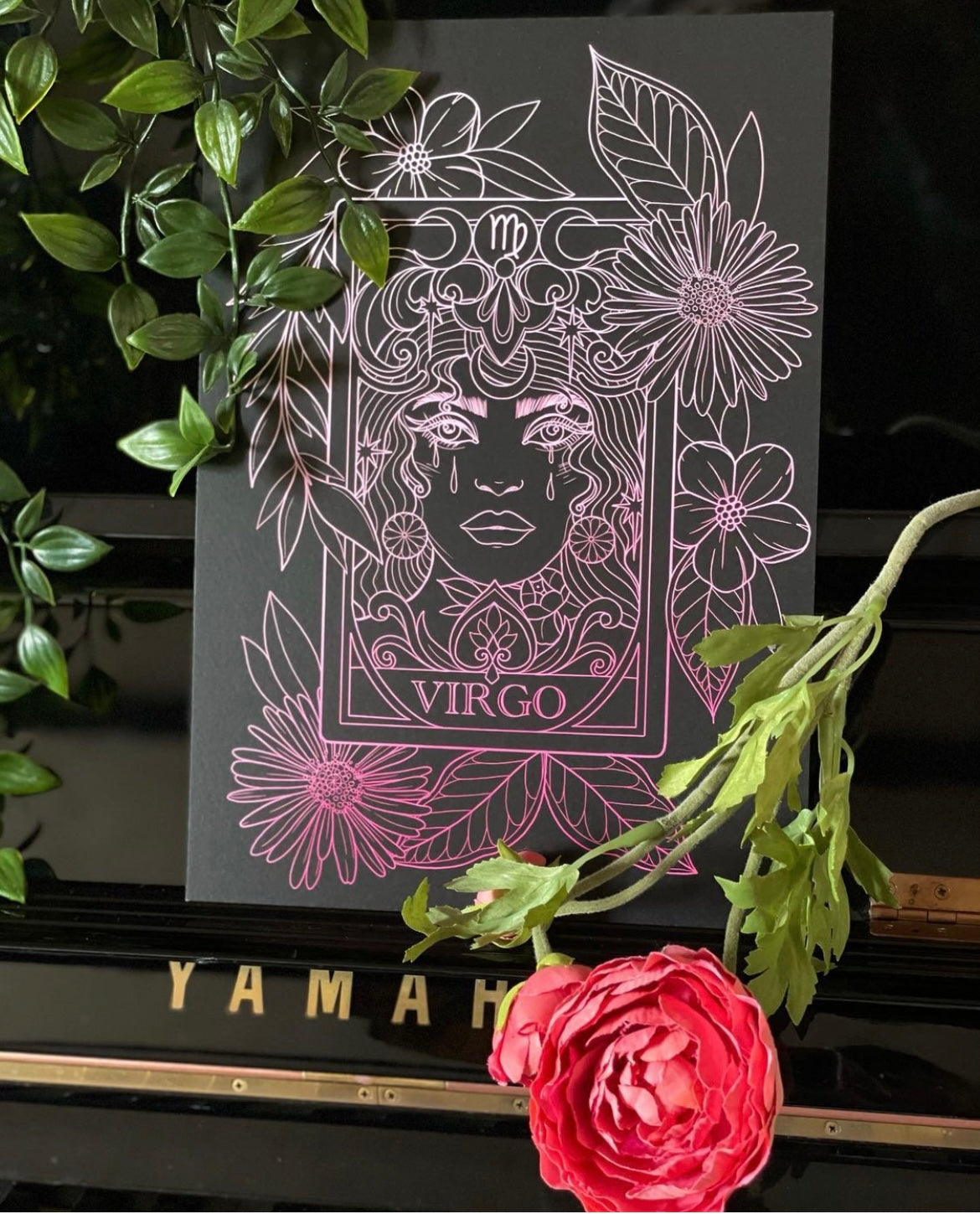 Zodiac Virgo Tarot Card Print Tattoo Style Star Sign Illustration