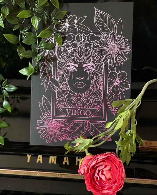 Zodiac Virgo Tarot Card Print Tattoo Style Star Sign Illustration