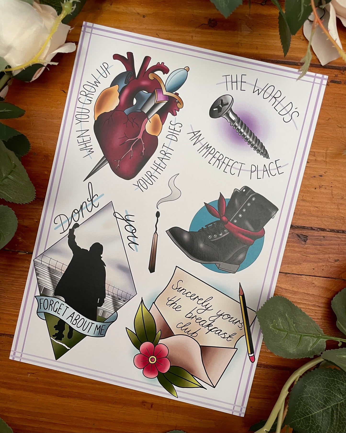 Breakfast Club Tattoo Style Print Classic Movie Artwork