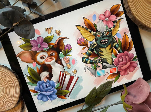 Gizmo and Stripe Gremlins Tattoo Style Prints