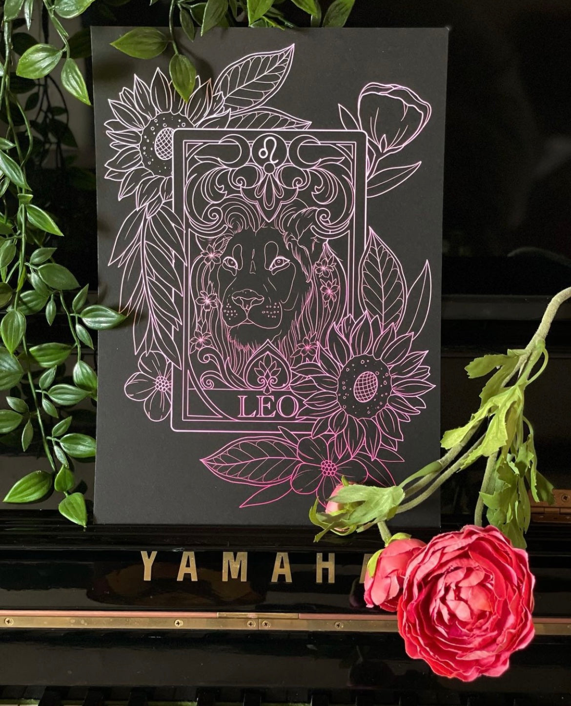 Zodiac Leo Tarot Card Print Tattoo Style Star Sign Illustration