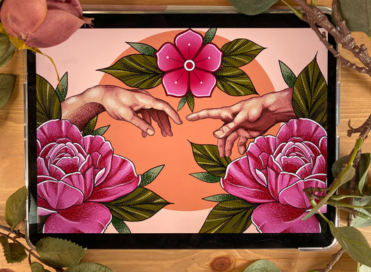 The Creation of Adam Tattoo Style Print Classic Artwork With a Twist