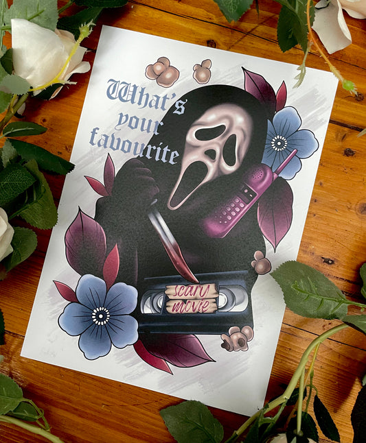 Ghostface Horror Tattoo Style Print Scream Illustration