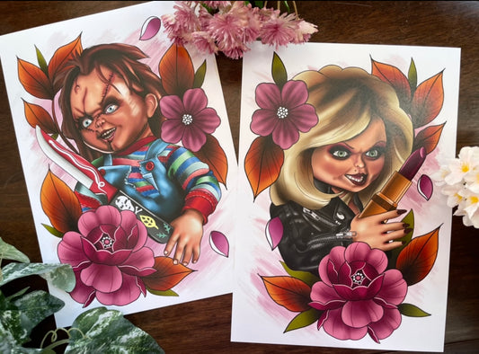 Chucky and Bride of Chucky Tattoo Style Prints