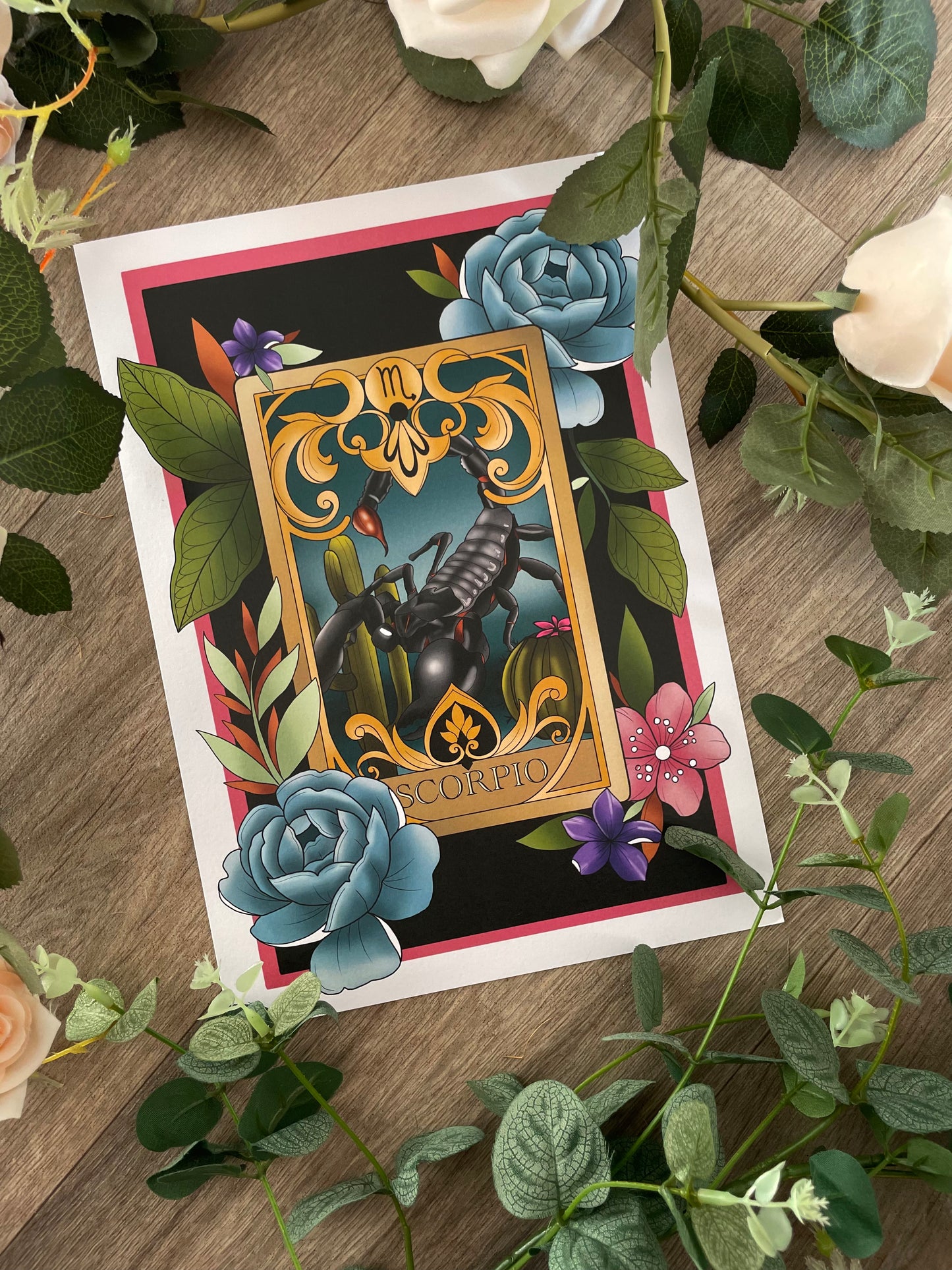 Zodiac Scorpio Tarot Card Neo Traditional Print Tattoo Style Star Sign Illustration