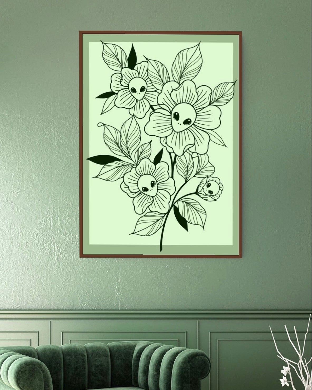 Floral Alien Tattoo Style Illustration Artwork