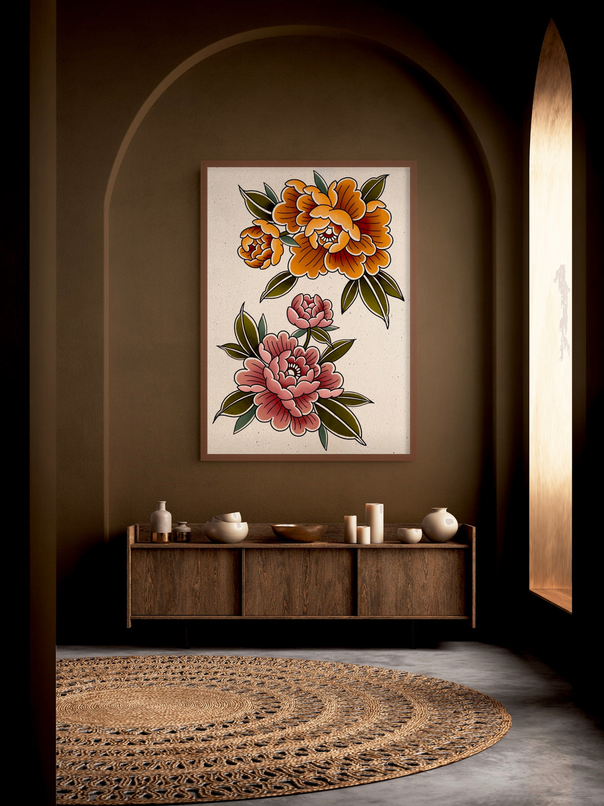 Traditional Tattoo Style Peony Illustration