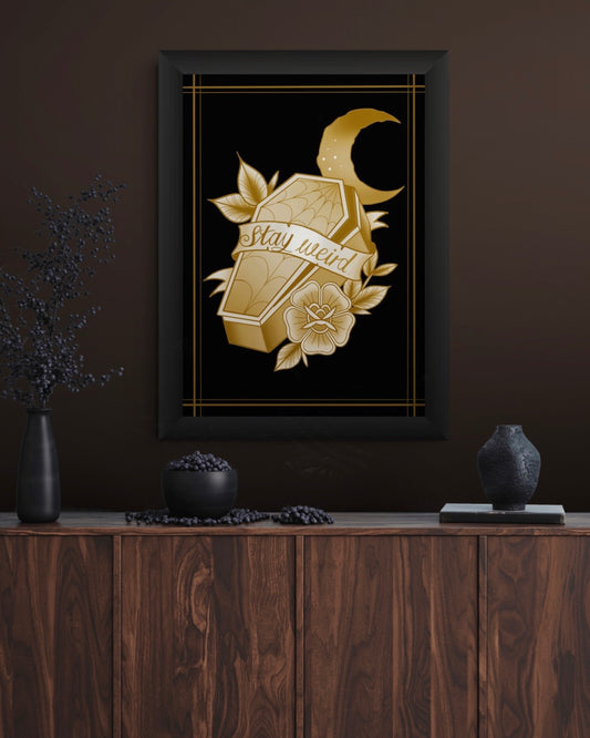 Stay Weird Tattoo Style Coffin Print Spooky Halloween Artwork