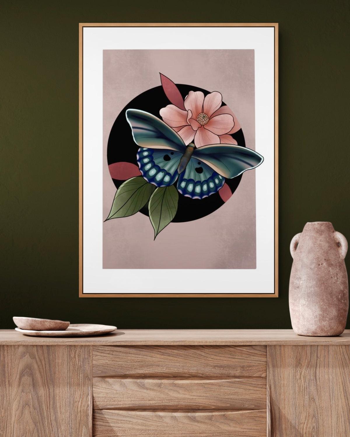 Tattoo Style Cute Butterfly and Flower Print