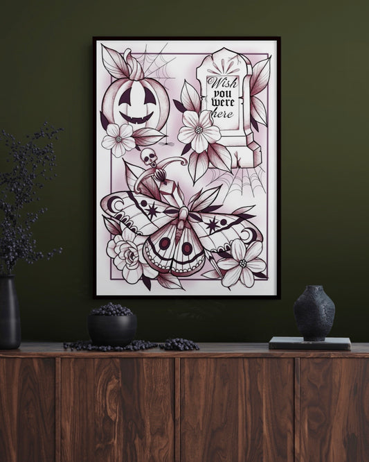 Tattoo Style Spooky Halloween Print