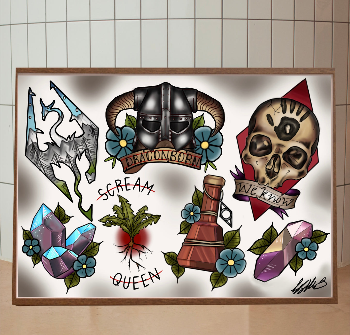 Skyrim Tattoo Style Print