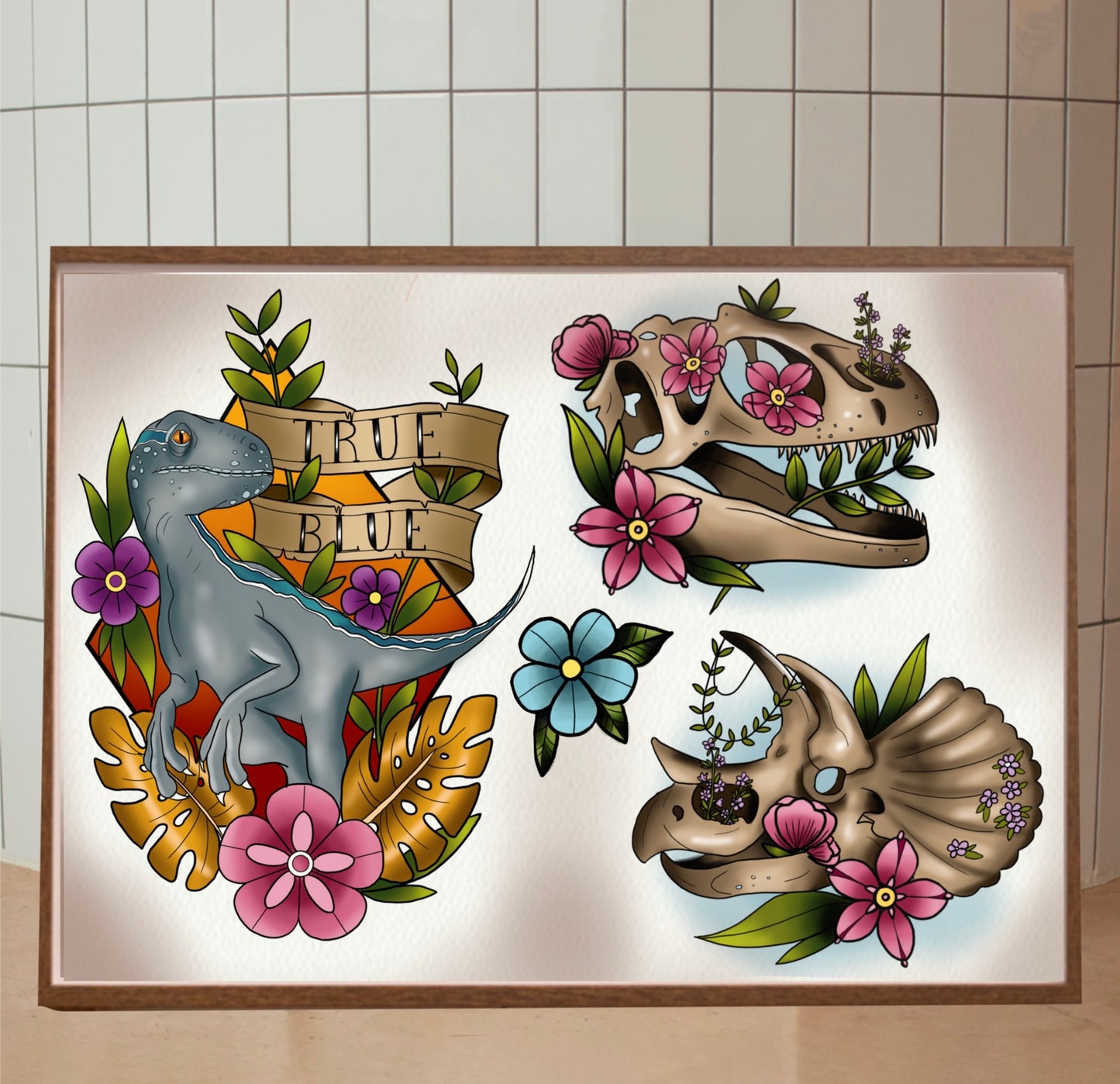Tattoo Style Jurassic Park Art Prints