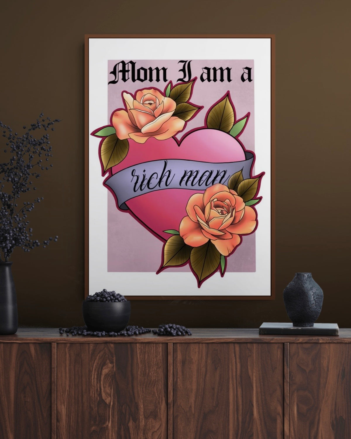Mom I am a Rich Man Cher Quote Tattoo Style Illustration