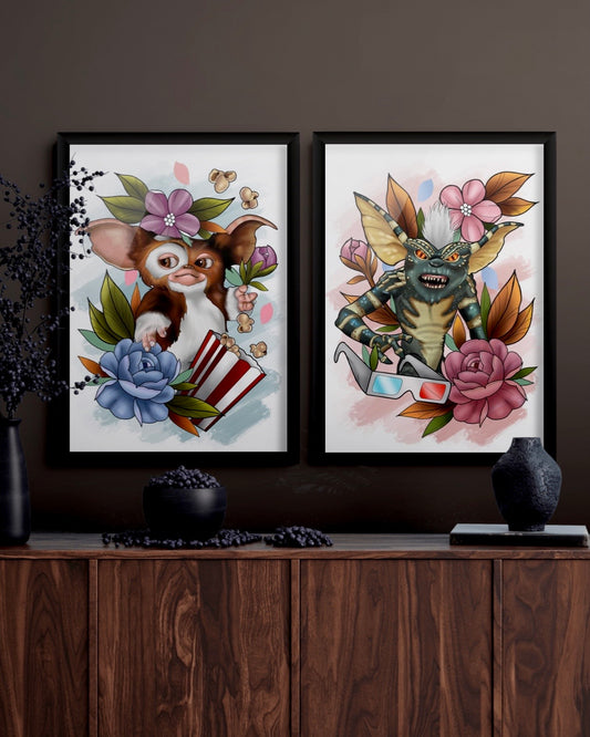 Gizmo and Stripe Gremlins Tattoo Style Prints