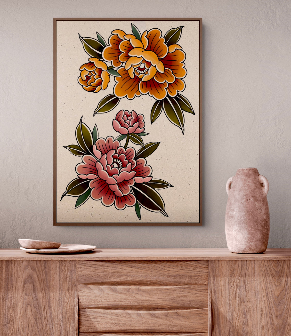 Traditional Tattoo Style Peony Illustration