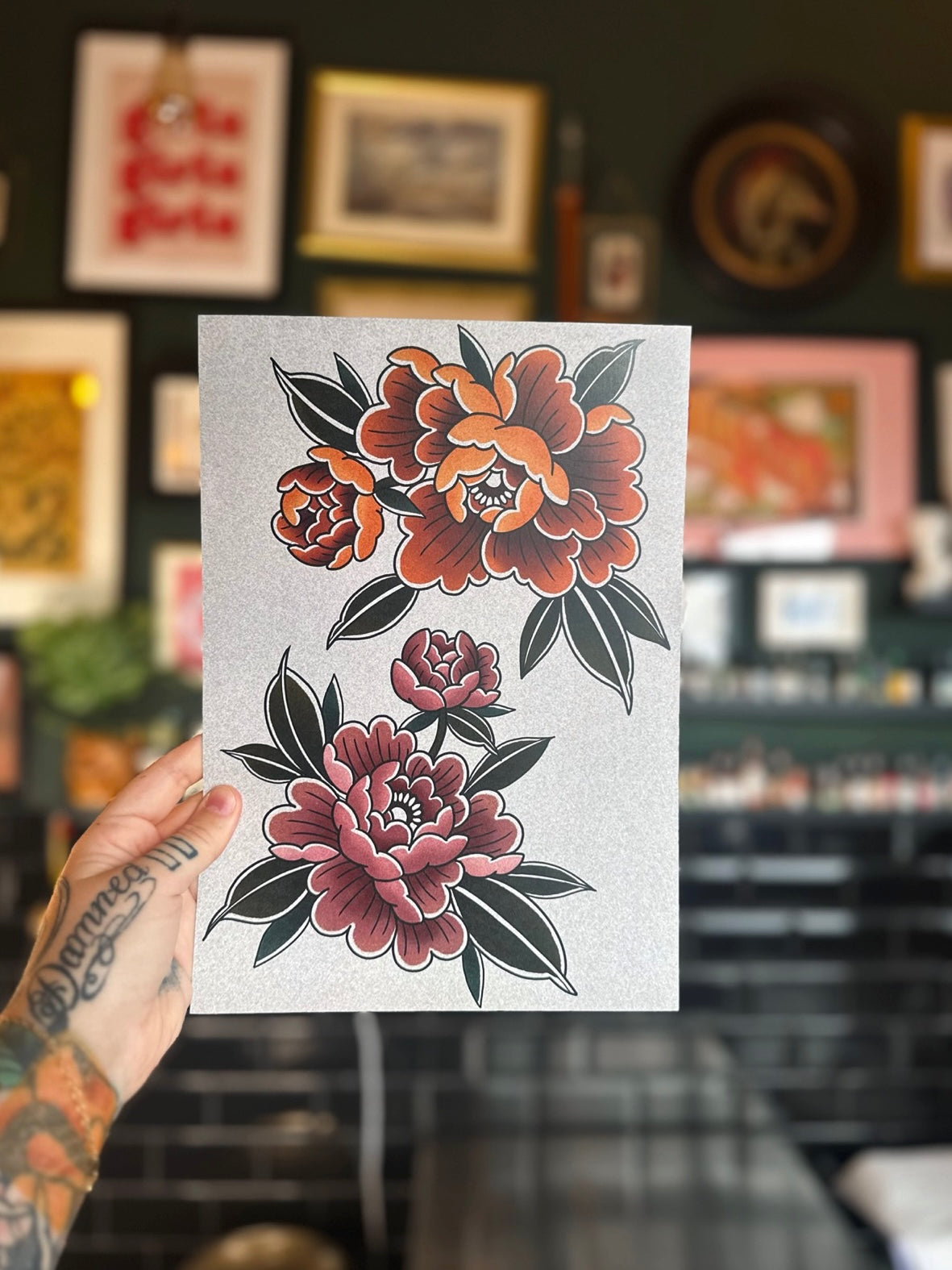 Traditional Tattoo Style Peony Illustration