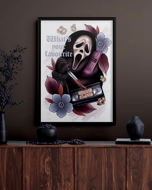 Ghostface Horror Tattoo Style Print Scream Illustration