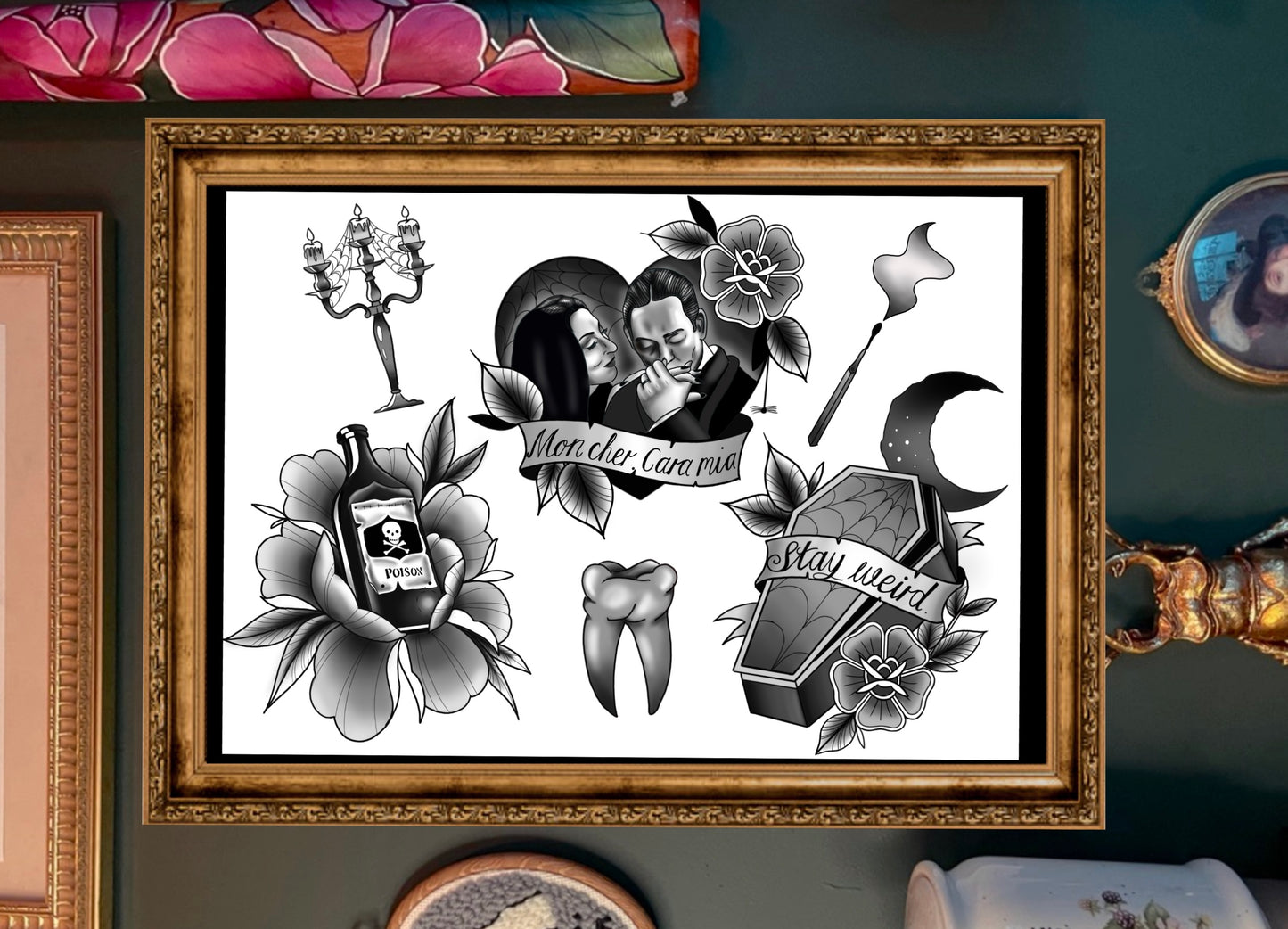 Adams Family Tattoo Style Prints 3 options!
