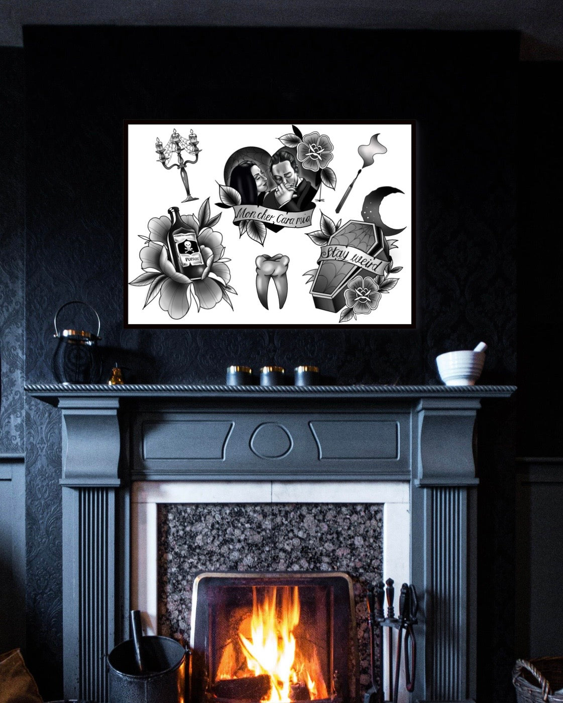 Adams Family Tattoo Style Prints 3 options!