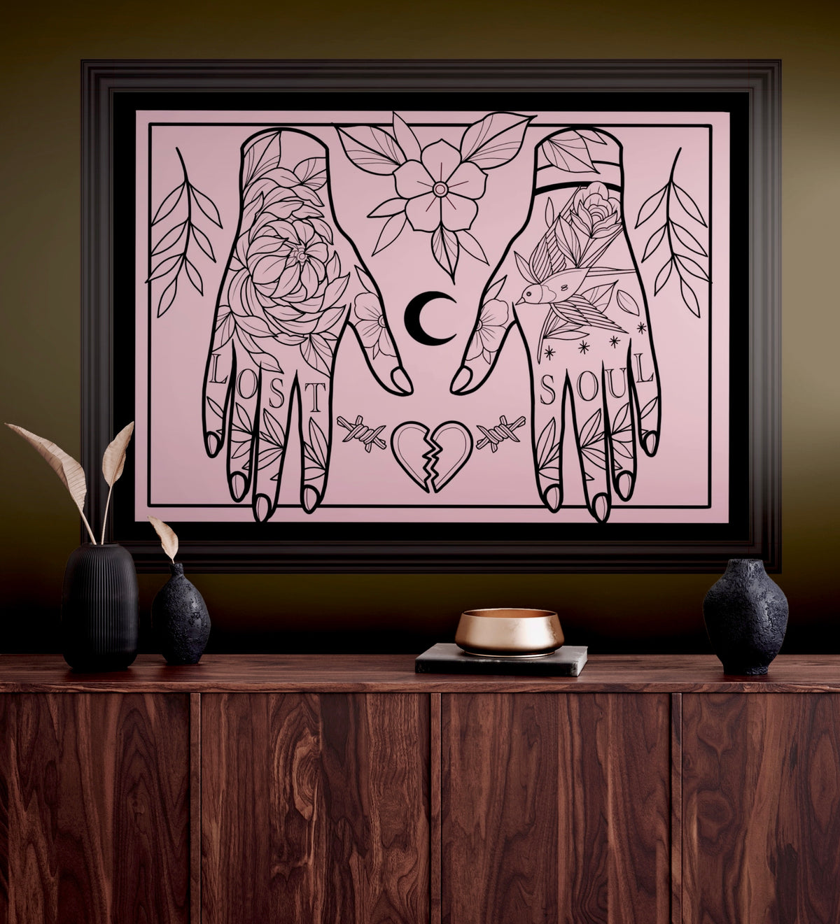 Classic Tattoo Style Swallow and Rose Print