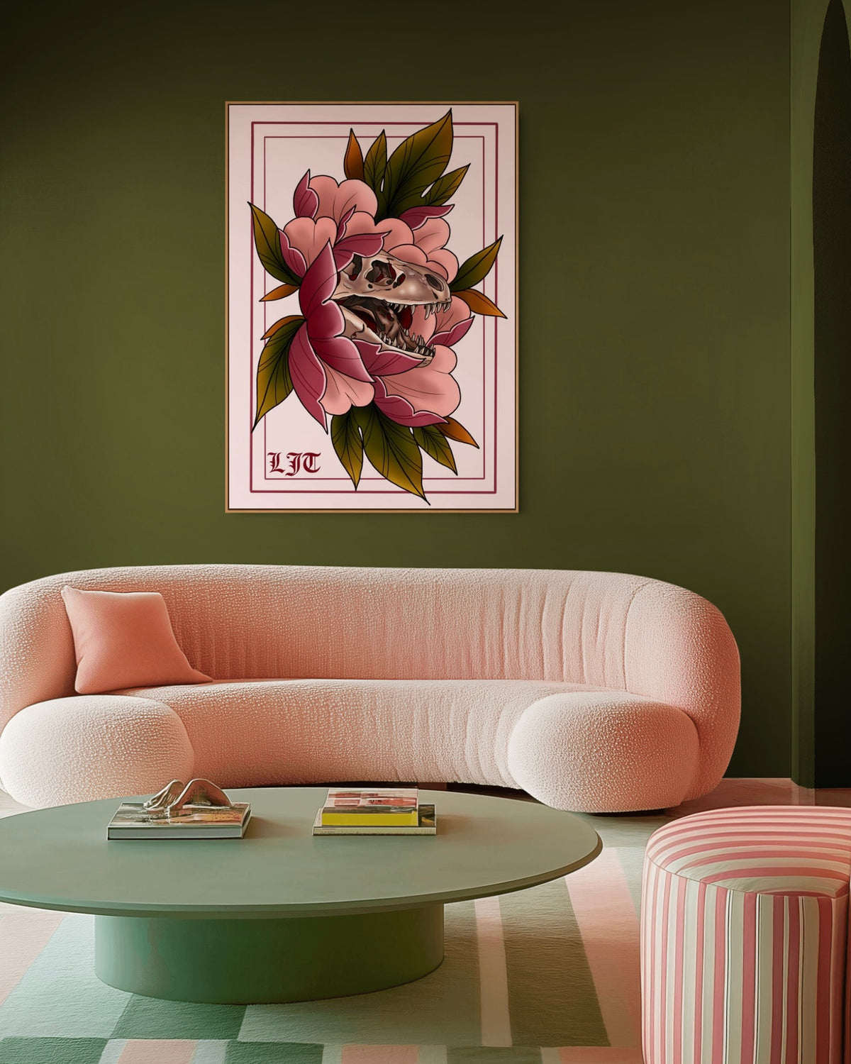 Dinosaur Peony Tattoo Print