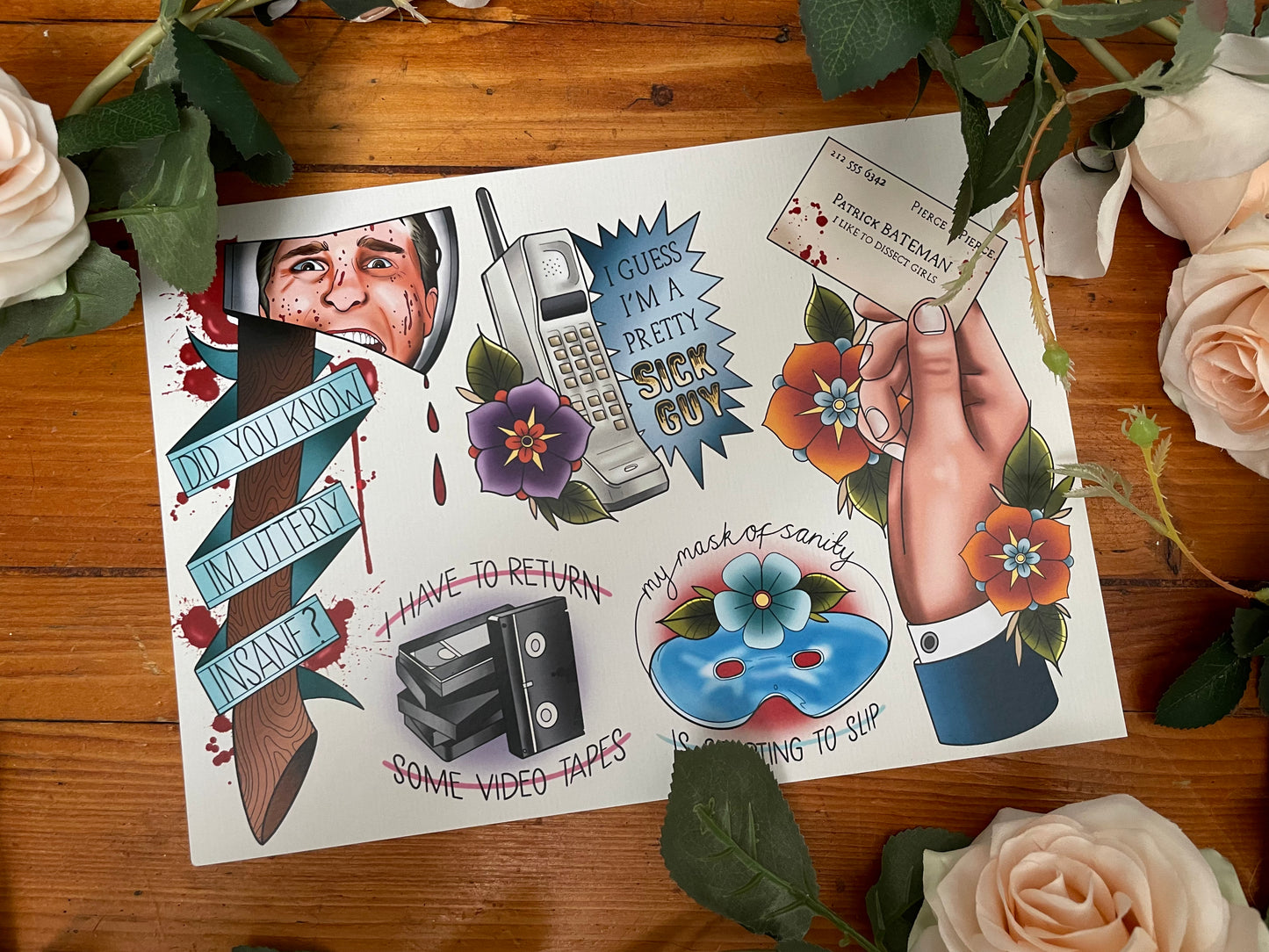 American Psycho Tattoo Style Horror Print