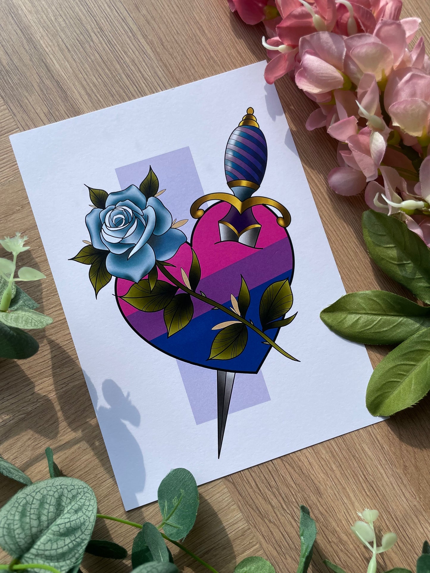 LGBTQIA Tattoo Style Illustration Bi Pride Print